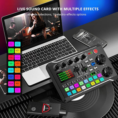 Live Sound Card and Audio Interface with DJ Mixer Effects and Voice Changer