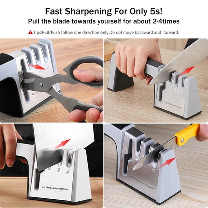 Knife Sharpener 4 in 1 Diamond Coated & Fine Rod Knife Shears