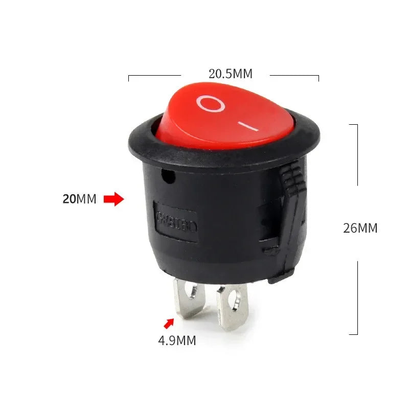 1Pcs ON/OFF Round Rocker Toggle Switch 6A/250VAC 10A 125VAC Power Switch Cap with Plastic Push Button Switch 2PIN 3PIN LED Light