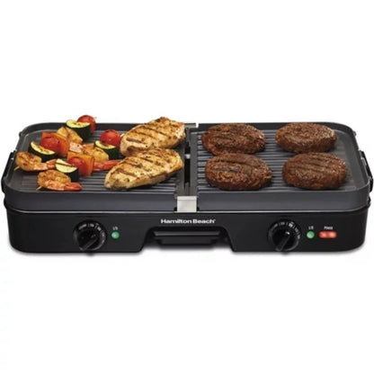 3-In-1 Electric Griddle Durable Non-Stick with Removable Tray Kitchen