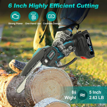 Koopa Tool Mini Chainsaw 6-Inch Powerful Cordless Rechargeable Handheld Small Electric Saw Powered by 21V 2000/3000mAh Batteries