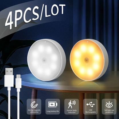 4pcs USB Rechargeable Motion LED Night Light