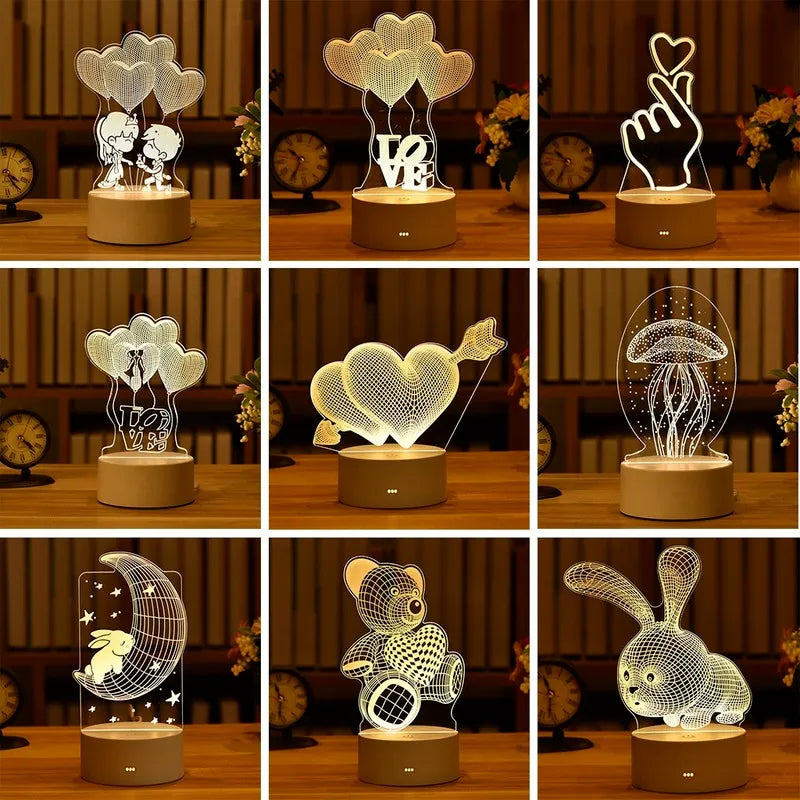 Romantic Love 3D Acrylic Led Lamp for Home Children's