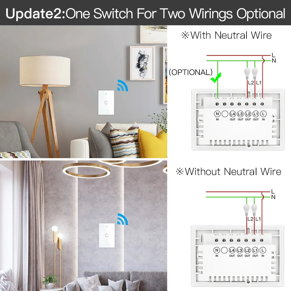 MOES ZigBee Touch Smart Light Switch With Neutral/No Neutral