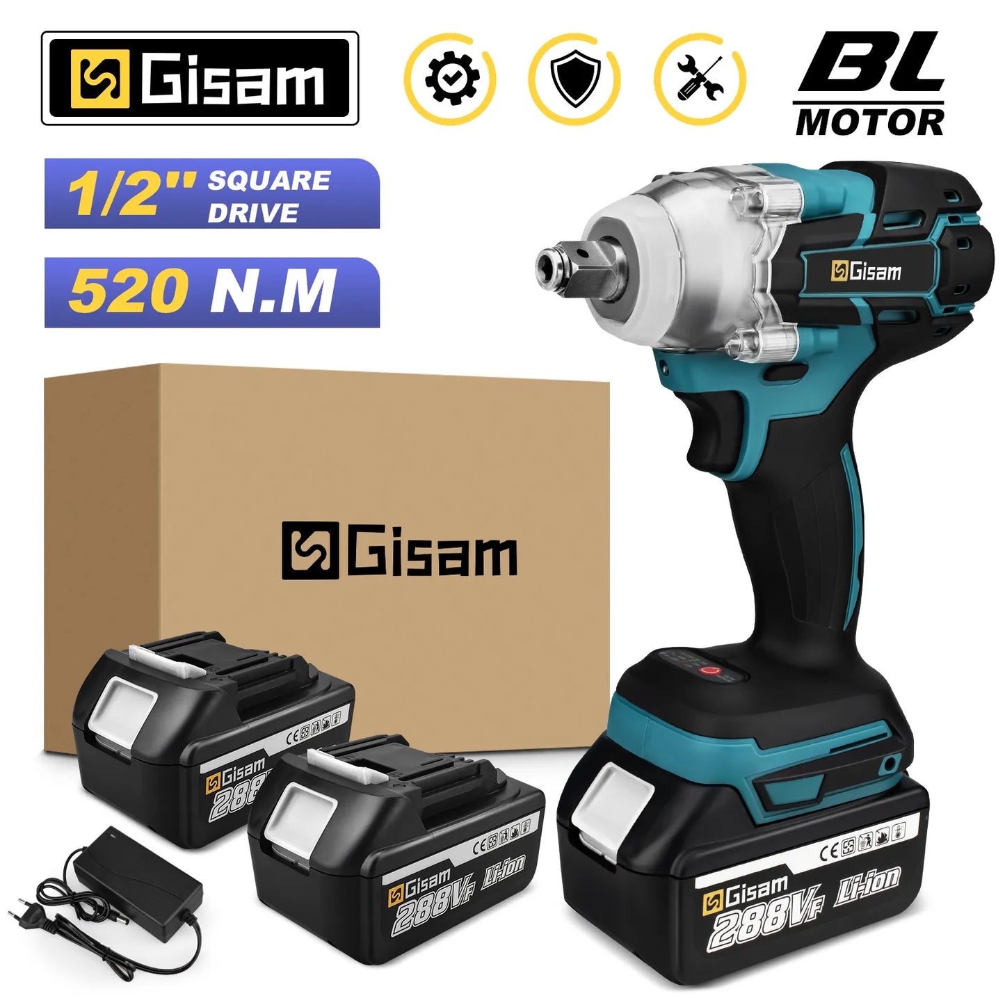 Gisam 520N.M Brushless Electric Impact Wrench