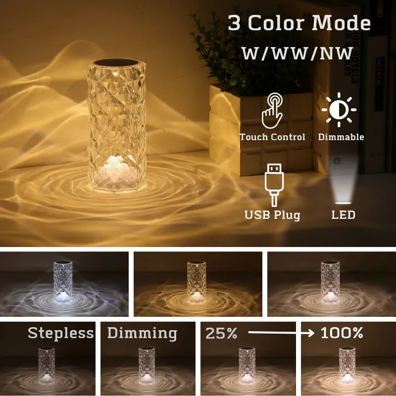 Crystal Table Lamp for Bedroom 16 Colors