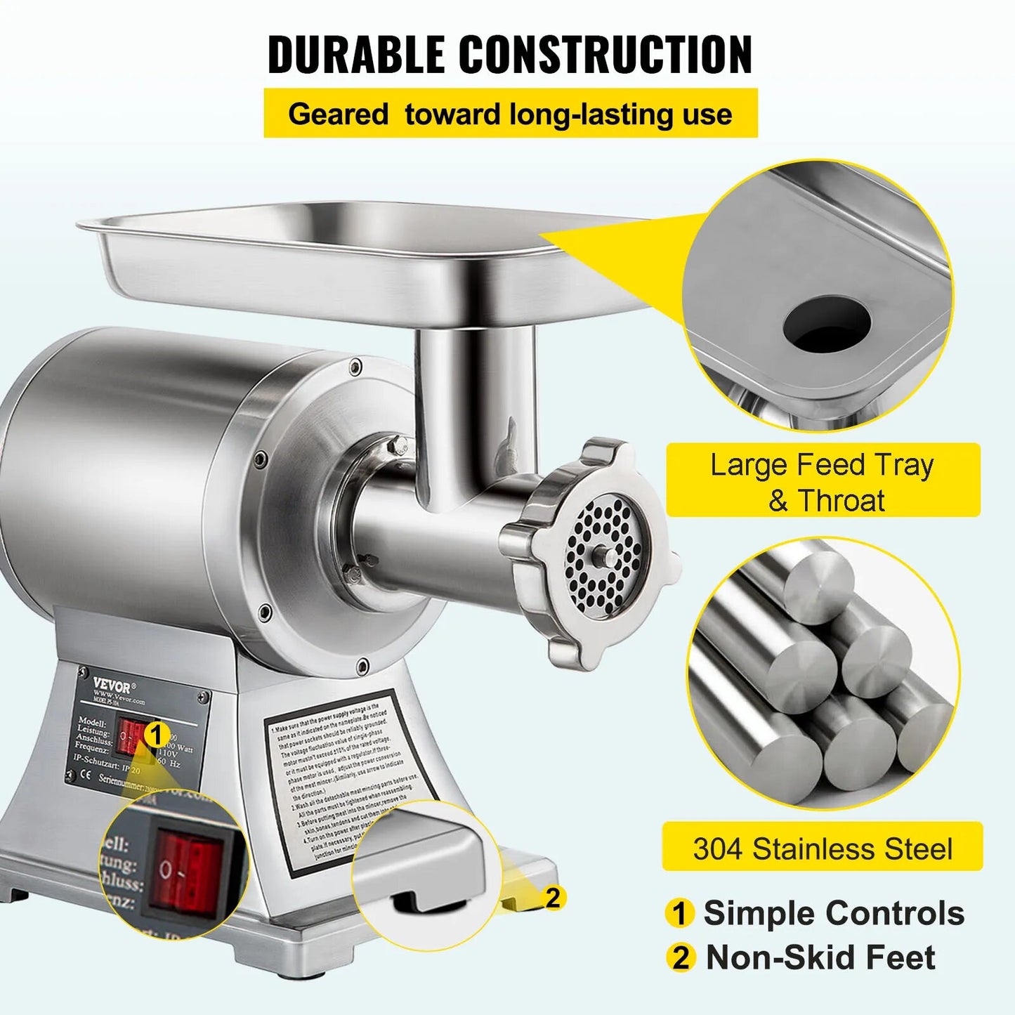 VEVOR 122 Kg/H 250 KG/H Electric Meat Mincer Chopper