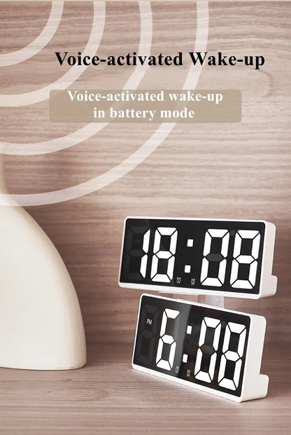 Acrylic/Mirror Digital Alarm Clock Voice Control (Powered By Battery) Table Clock Snooze Night Mode 12/24H Electronic LED Clocks