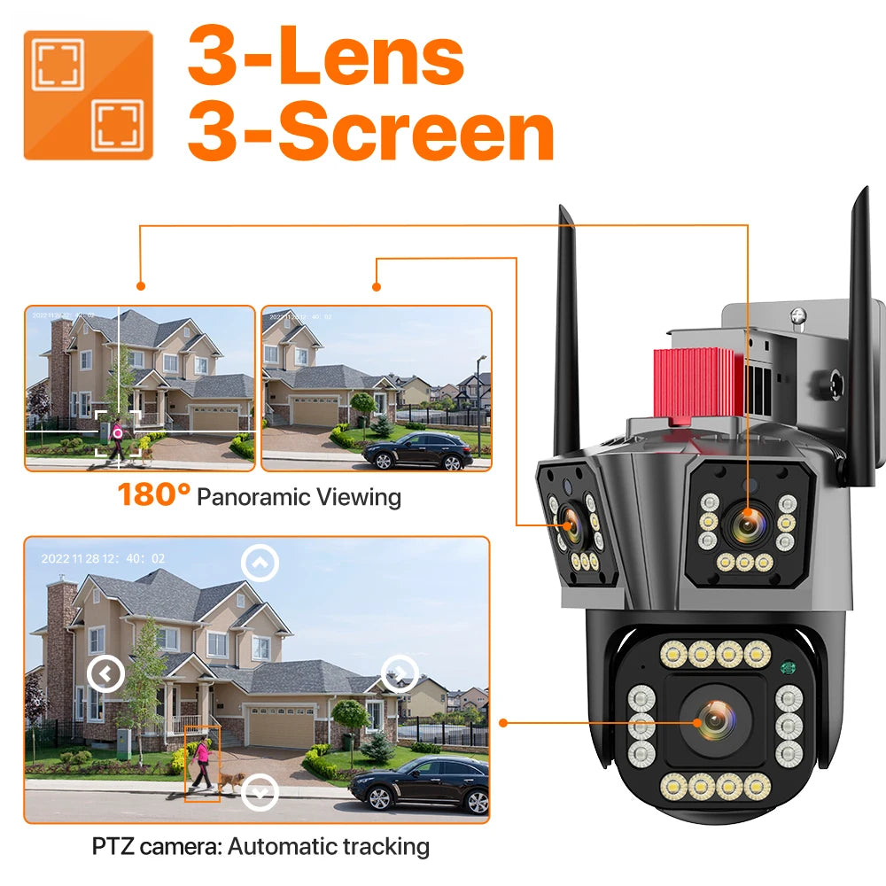 WIFI IP Camera 5K 12MP HD Three Lens PTZ Outdoor Camera