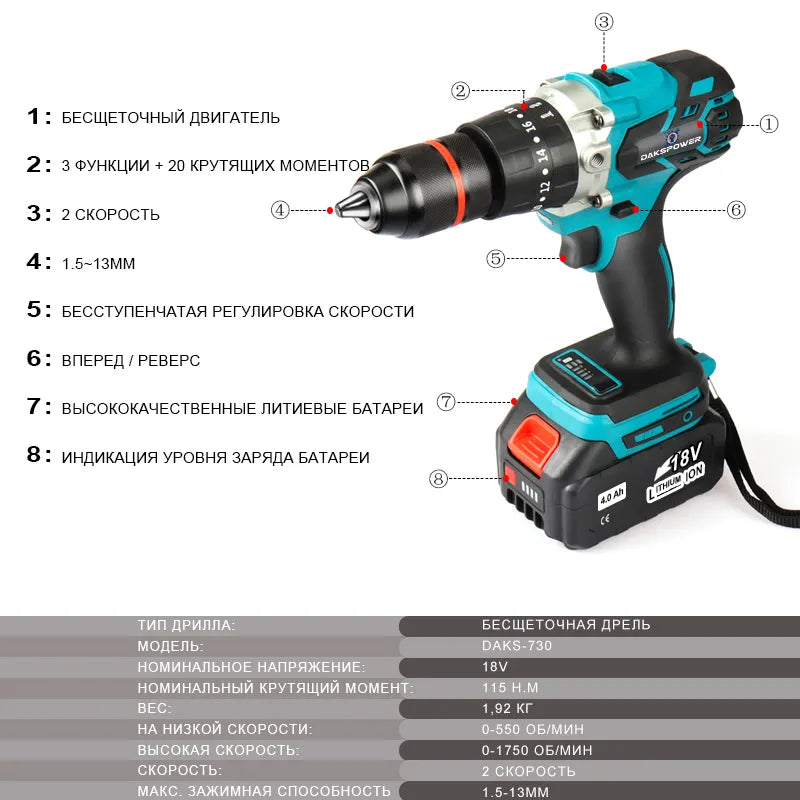 13MM Chuck Brushless Impact Drill