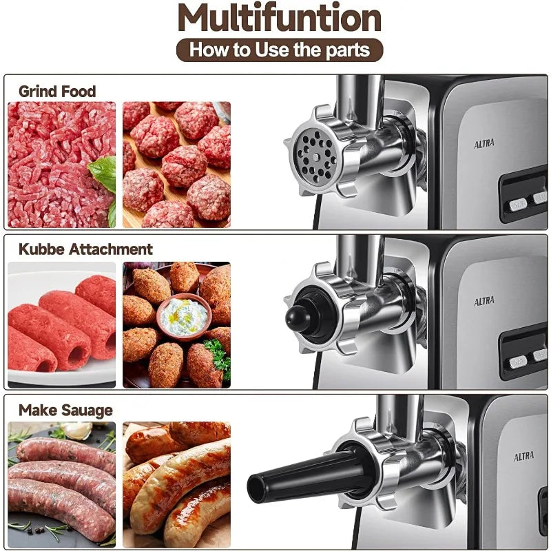 Meat Grinder, Sausage Stuffer, [2800W Max] Electric Meat Mincer with Stainless Steel Blades & 3 Grinding Plates