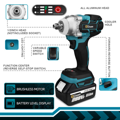 Gisam 520N.M Brushless Electric Impact Wrench