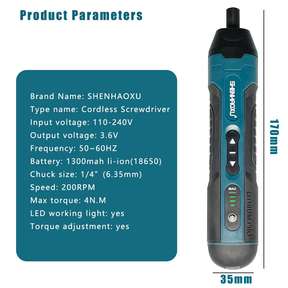 Rechargeable Cordless Electric Screwdriver 1300mah