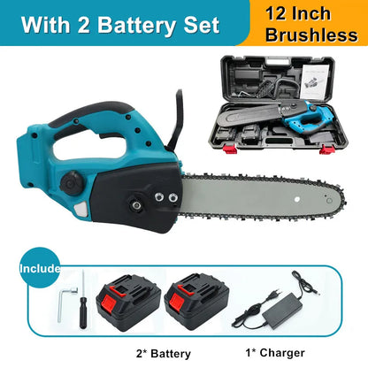 3000W 12 Inch Cordless Brushless Electric Saw Chainsaw Oil Chain saw with 2PCS Battery Brushless Motor Power Tool for Makita