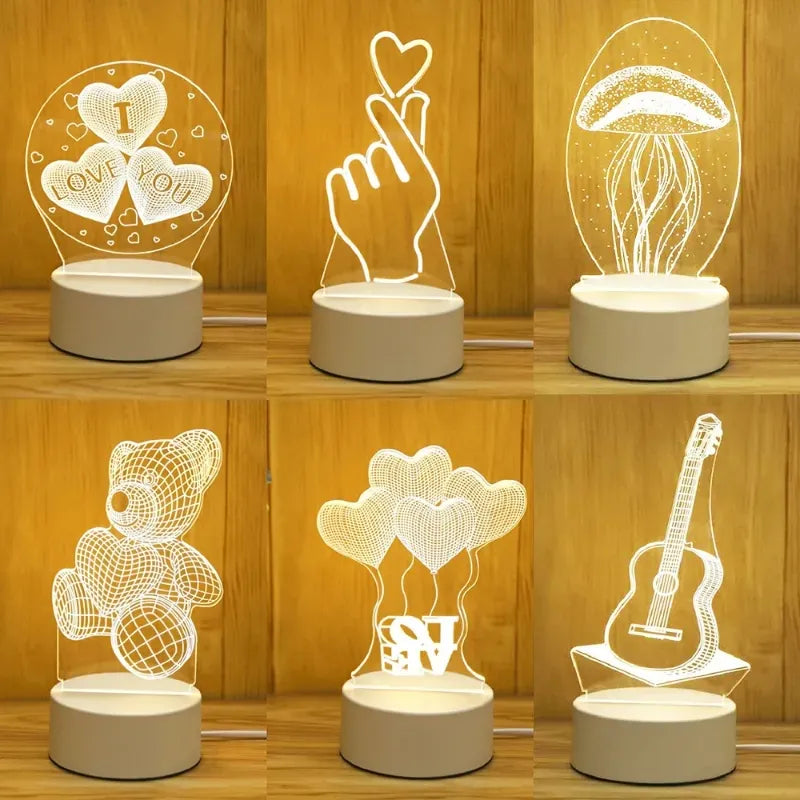 Romantic Love 3D Acrylic Led Lamp for Home Children's