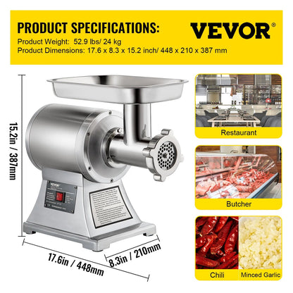 VEVOR 122 Kg/H 250 KG/H Electric Meat Mincer Chopper