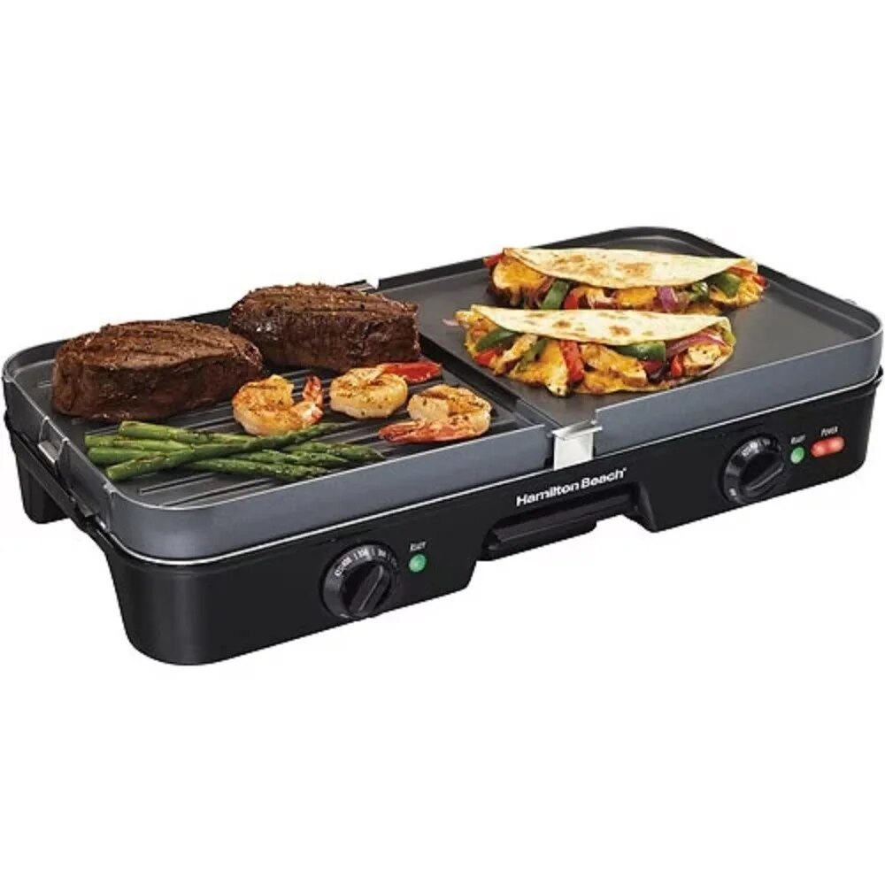 3-In-1 Electric Griddle Durable Non-Stick with Removable Tray Kitchen