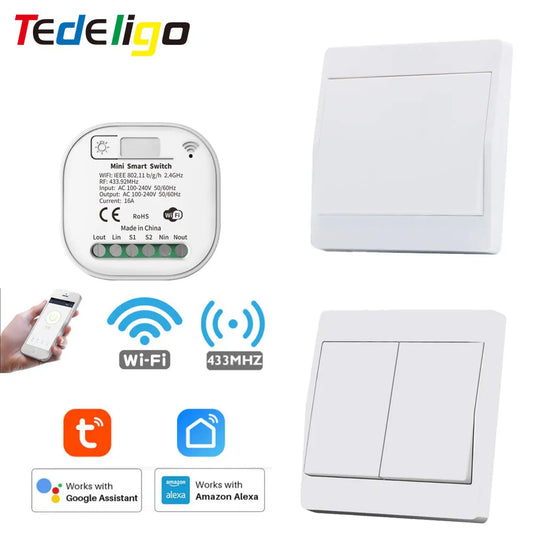 Tuya Smart WiFi and Rf Light Switch 433MHz Kinetic Wall Switch